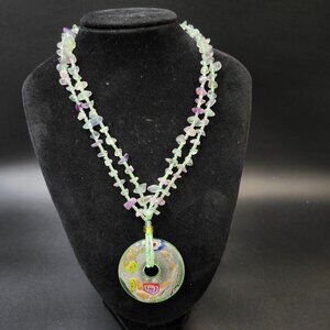 Artglass Murano Millifiori Style Glass Necklace & Pendant Pastel Colours